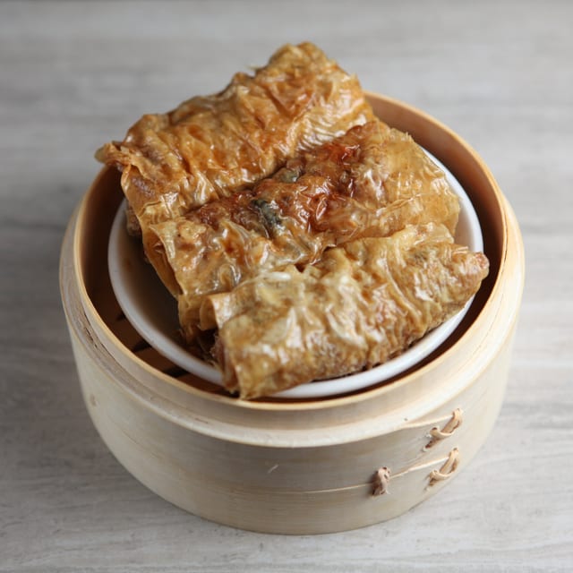 Tofu Skin Rolls with Oyster Sauce Dim Sum.