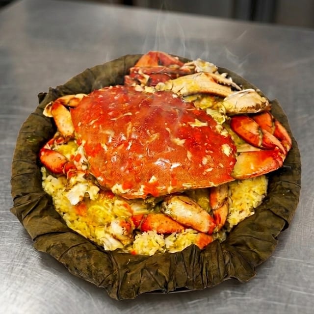Dungeness Crab with Rice Wrapped in Lotus Leaf.